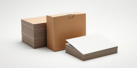Blank Card Stacks and Cardboard Box Mockup for Branding Design