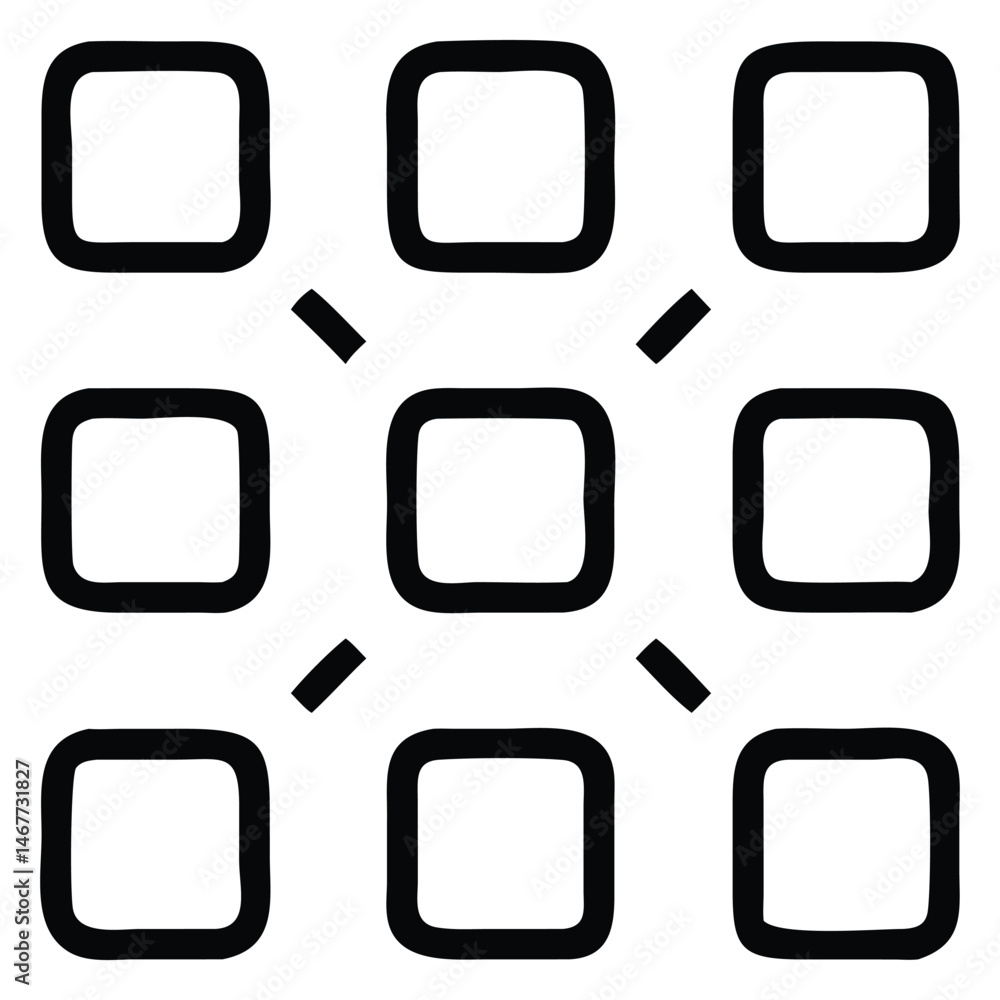 Poster black squares are connected with center squares through short lines outline