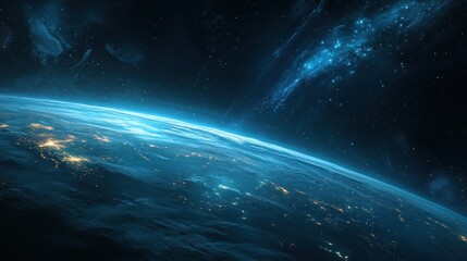 Fototapeta premium Celestial View, Earth's Vibrant Cities Amidst the Cosmic Tapestry