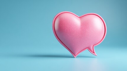 Pink heart-shaped speech bubble on blue background for love and communication concept.