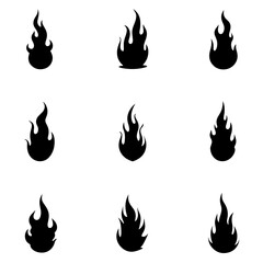 Fire icon vector set. Fire flame symbol. Flame icon collection. fireball and flame vector illustration icon set. Fire flame icon. Burning symbol. Fireball sign. Energy illustration isolated.