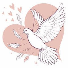 Obraz premium Dove icon with heart-shaped wings and romantic color palette