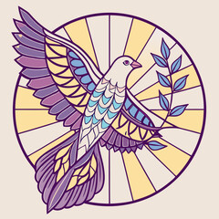 Sacred dove icon in stained-glass pattern, vibrant spiritual vibe
