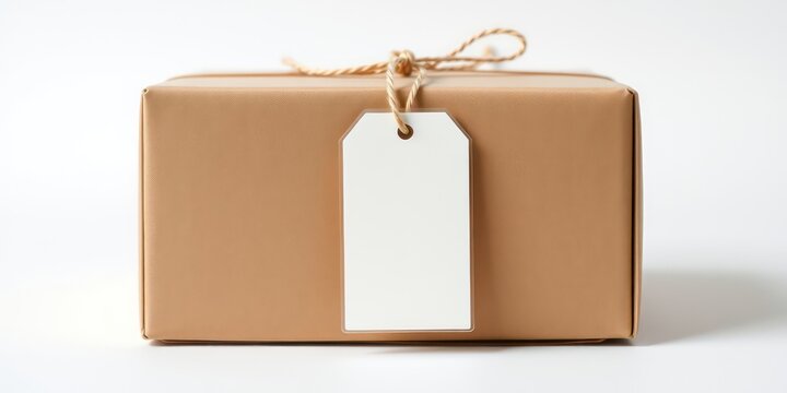 A simple kraft paper package tied with twine and featuring a blank gift tag
