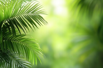 Lush green palm fronds in soft sunlight natural botanical background
