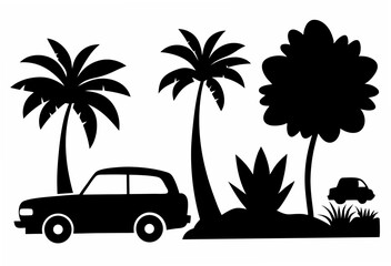 car and palm trees