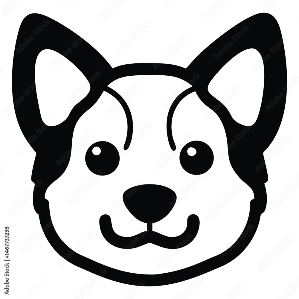 Poster cute dog face displays charming expression with simple line work and rounded features