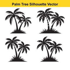 Fototapeta premium Tropical Palm Tree Silhouette Vector Isolated on White Background