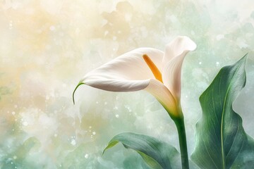 Delicate white calla lily in soft pastel hues.