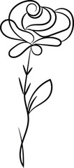 Elegant Single Line Drawing of a Simple Flower with Stem and Leaf