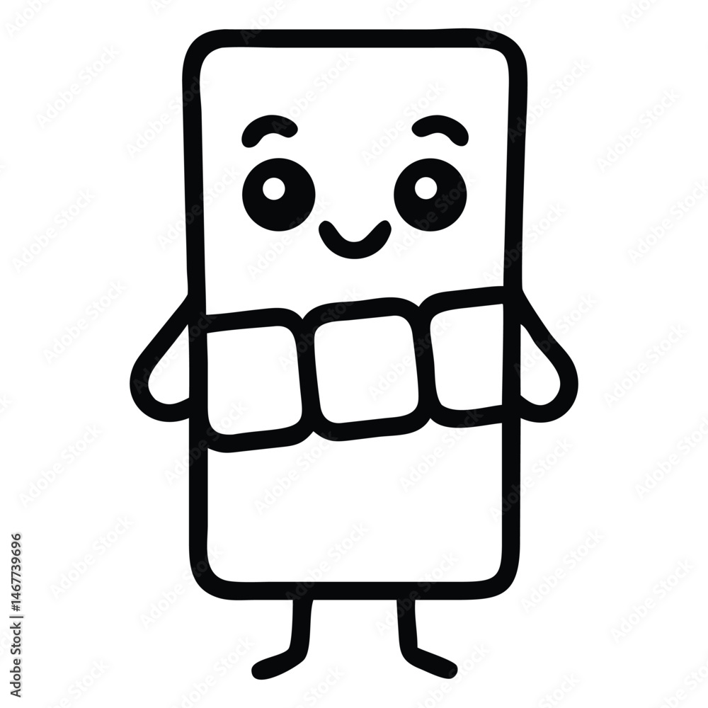 Poster happy rectangle outline character stands smiling with small arms and legs in format