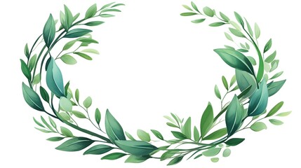 Obraz premium Botanical Illustration: Elegant Green Wreath Garland Circle for Designs