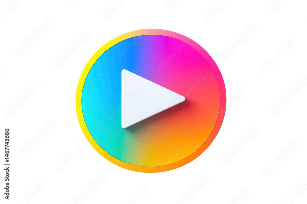 Poster 3d play button with rainbow gradient on transparent background
