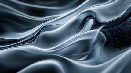 Fototapeta premium 3D render of swirling, dark gray waves with subtle reflective textures and a glossy surface.