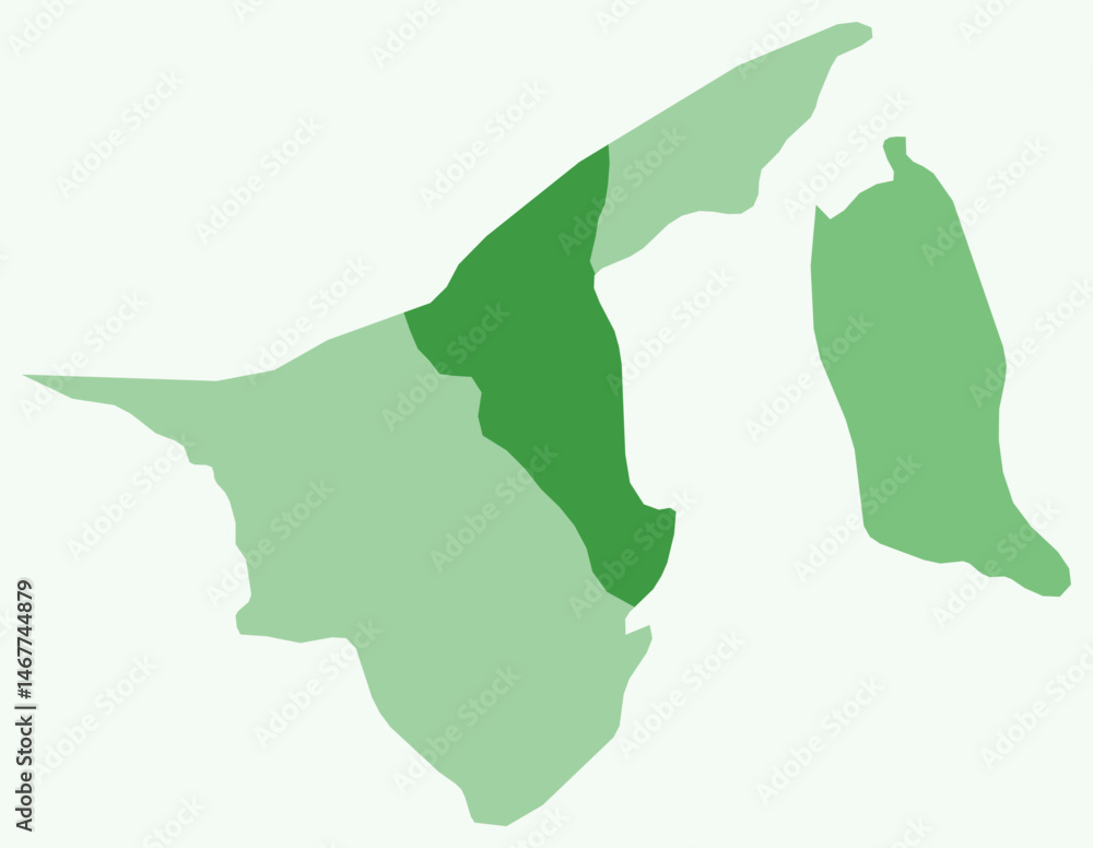 Poster map of brunei with regions. just a simple country border map with region division. green color palet