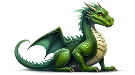 Obraz premium Elegant Green Dragon Waiting in Fantasy World Stock Illustration