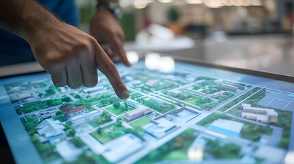 Person Interacting with Interactive City Map on a Large Digital Display