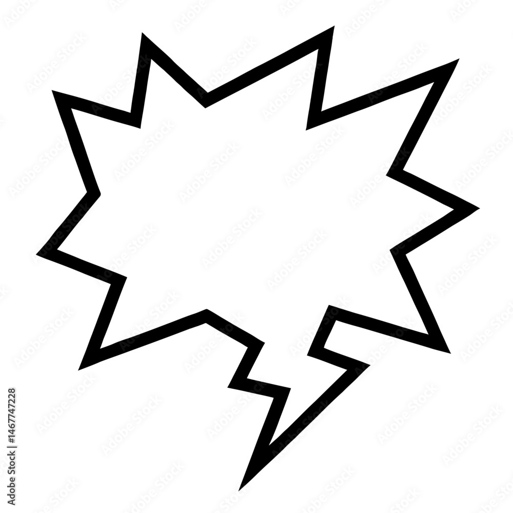 Poster black outline starburst speech bubble with lightning pointer. graphic element vector icon representi