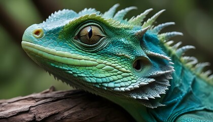 Obraz premium A striking portrait of a vibrant green lizard, showcasing intricate scales and eye detail