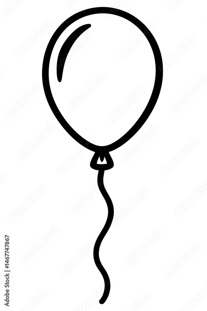 Poster black outline simple balloon with string. graphic element vector icon representing celebration or pa