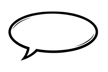Black Outline Wide Oval Speech Bubble. Graphic Element Vector Icon Representing Communication or Dialogue.