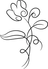 Elegant Black Line Art Floral Design Single Flower Stem