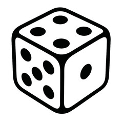 Black Outline Single Die. Graphic Element Vector Icon Representing Game, Chance, Luck, or Probability.