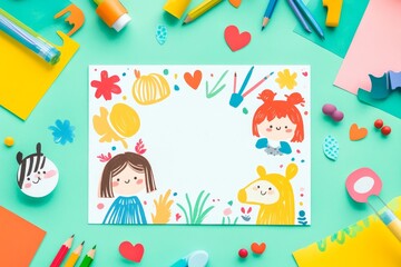 Kids Arts logo and stationery . Cute kids multi colored cover design for advertising brochure, Children pattern, kids menu, kindergarten poster