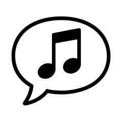 Black Outline Music Note in Speech Bubble. Graphic Element Vector Icon Representing Music Communication or Discussion.