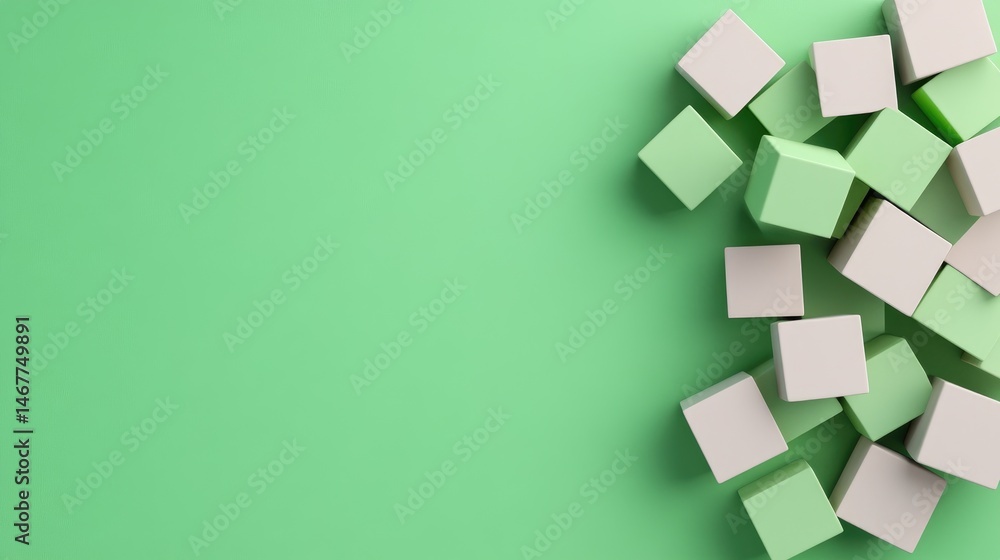 Poster minimalist abstract three dimensional cubes on pastel green background seamless geometric pattern de
