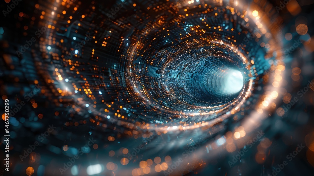 Poster abstract of particles glowing vivid light with fractal style effect. futuristic style vortex scene a