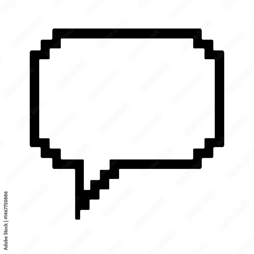 Poster black outline pixelated speech bubble. graphic element vector icon representing technology, digital 
