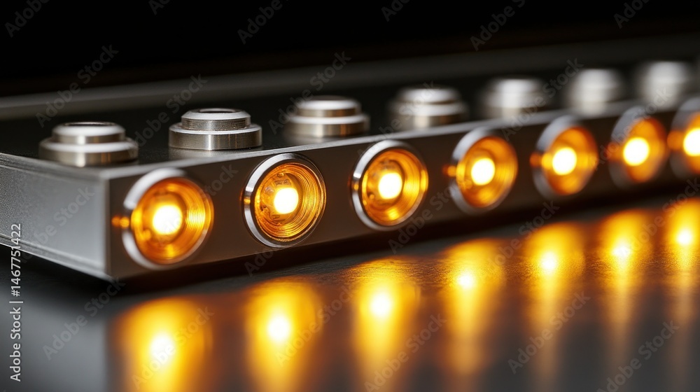 Poster modern electronic control panel with illuminated buttons