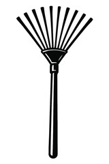 Black Silhouette Leaf Rake. Graphic Element Vector Icon Representing Gardening, Yard Work, or Cleaning.