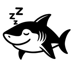 Black Silhouette Sleeping Cartoon Shark. Animal Graphic Element Vector Icon Symbolizing Rest or Marine Life.