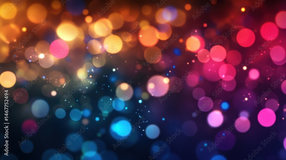 Poster vibrant abstract background featuring colorful bokeh lights that create a dreamy and festive atmosph