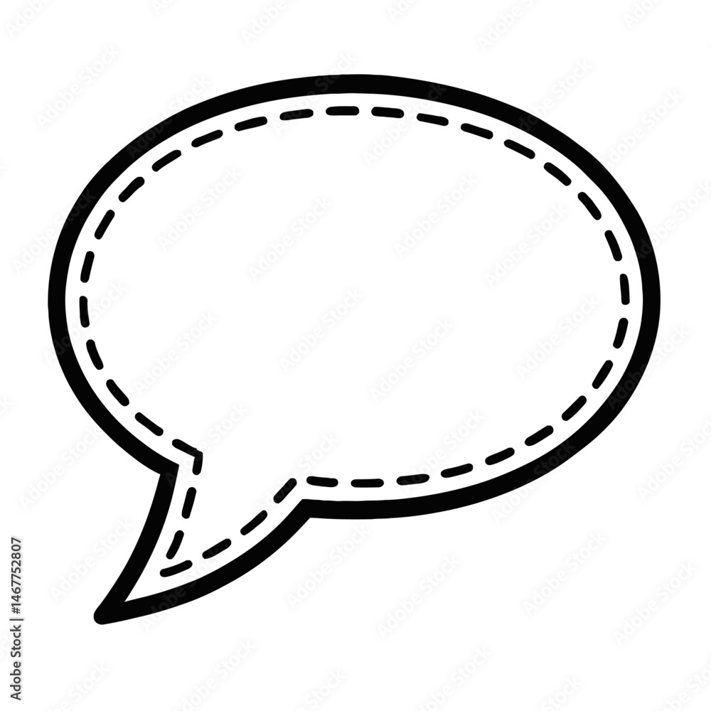 Poster black outline oval speech bubble with dashed border. graphic element vector icon symbolizing communi