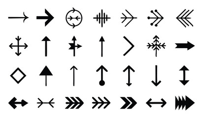 Assorted Arrow Icon Set, Monochrome Directional Symbols for Web & UI
