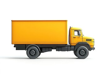 Fototapeta premium Yellow box truck in side view on white background.