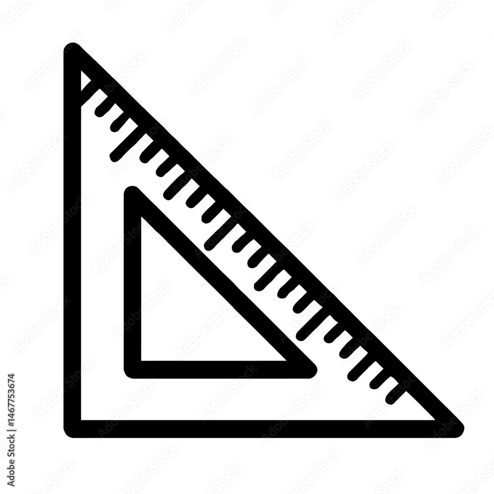 Poster black outline triangle ruler set square. graphic element vector icon representing geometry, measurem