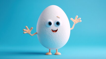 Cartoon Egg Character Waves Happily in Bright Blue Setting With Space for Text Generative AI