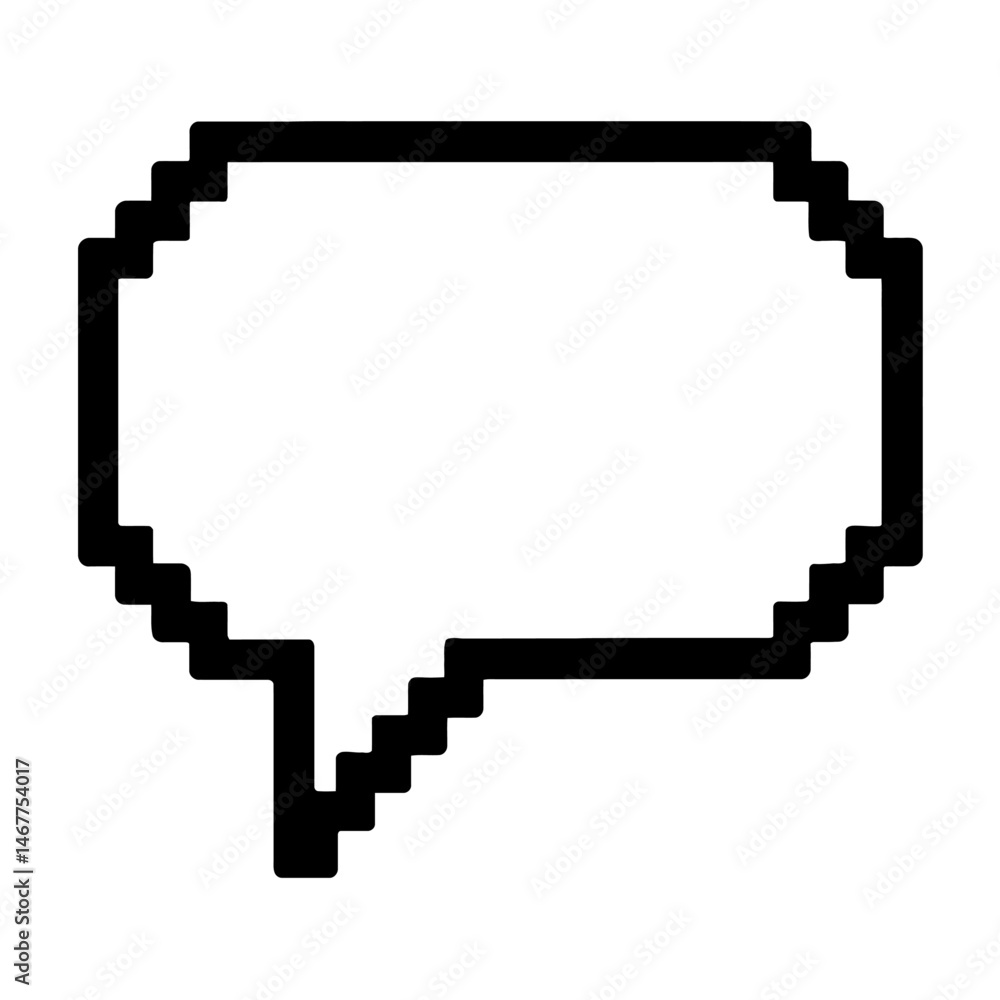 Poster pixelated speech bubble black outline. retro 8 bit dialogue box graphic element symbolizing communic