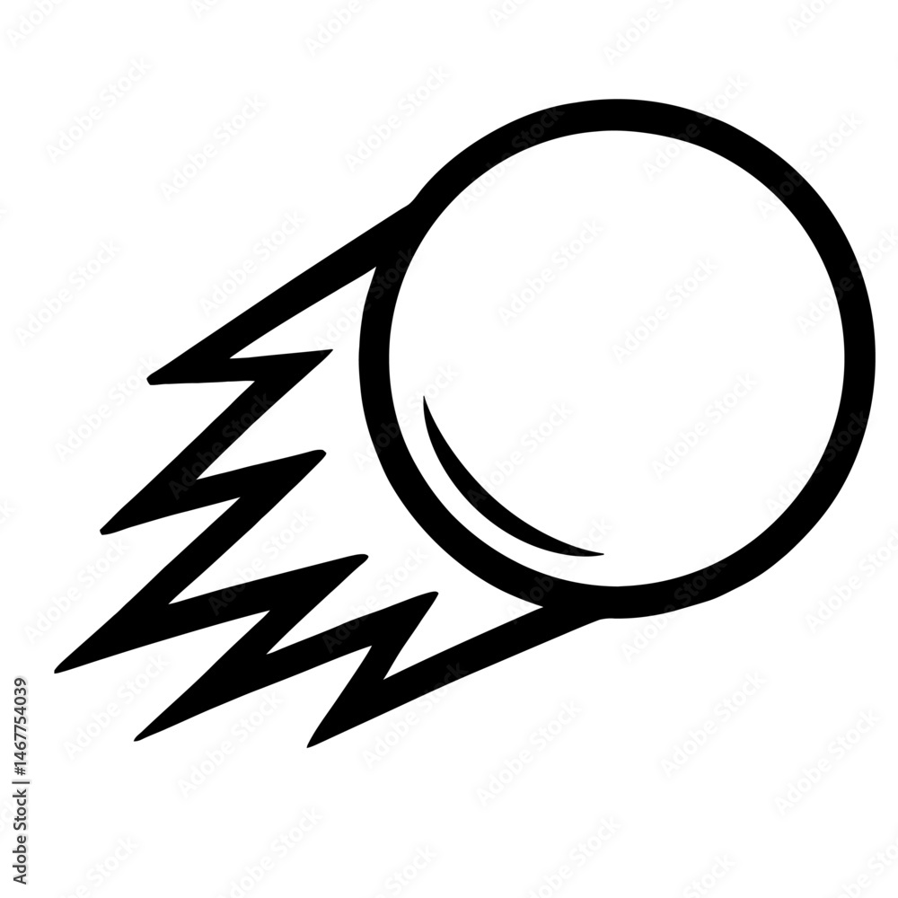 Poster black outline meteor or comet. simple graphic element vector icon representing fast motion, space, o