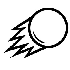 Black Outline Meteor or Comet. Simple Graphic Element Vector Icon Representing Fast Motion, Space, or Impact.