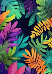 Vibrant Tropical Leaves: A Lush, Colorful Botanical Illustration