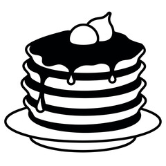 Simple black and white illustration of a stack of pancakes.