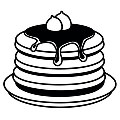 Simple black and white illustration of a stack of pancakes.