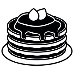 Simple black and white illustration of a stack of pancakes.