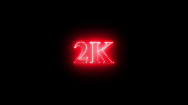 Glowing neon line 2k ,Ultra HD icon isolated on black background. 4K Video motion ,2K followers,2K views. Cheers to 2K,Celebrating Our Community.
