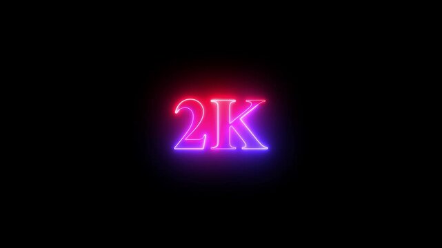 Glowing neon line 2k ,Ultra HD icon isolated on black background. 4K Video motion ,2K followers,2K views. Cheers to 2K,Celebrating Our Community.